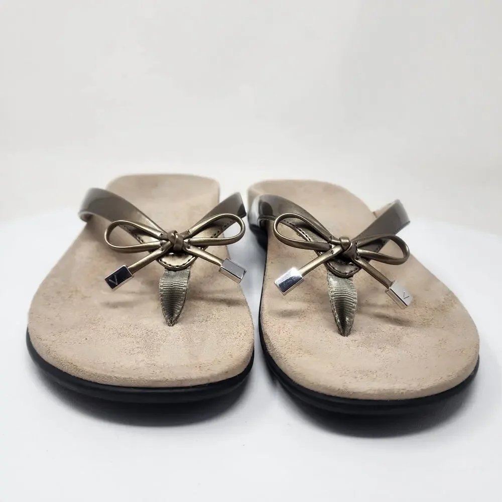 Vionic Bella II Flipflop Sandal Women 9 Champagne Gold Metallic Bow Comfort Shoe